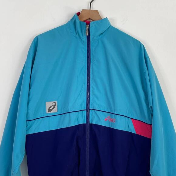 Vintage ASICS Women's Mesh Full Zip Teal Blue Windbreaker Jacket Size Medium 90s - Picture 3 of 10
